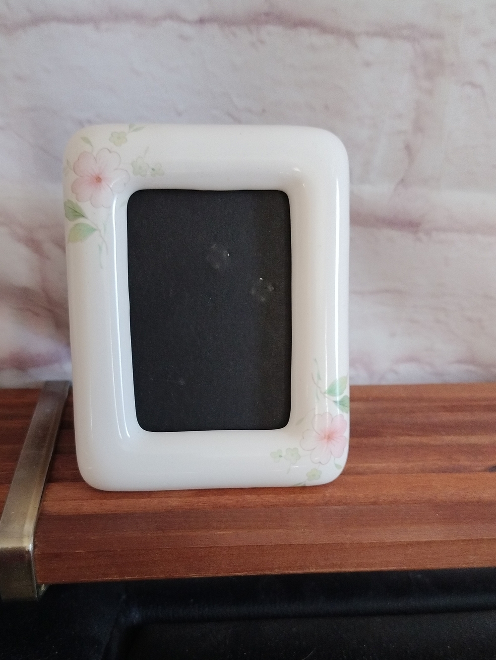 Porcelain Floral Photo Frame in White with Pink Flower Accents
